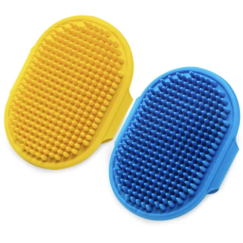 Cepillo para aseo de perro, cepillo de baño con champú para mascotas Lilpep, peine de goma para masaje relajante con mango de anillo ajustable para