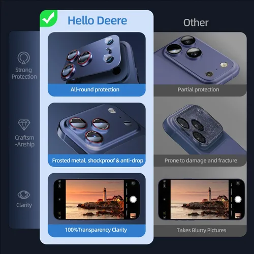 Miniatura 5 de HelloDeere Protector de lente de cámara de vidrio templado de alta alúmina 9H para lente de iPhone 17 Pro, grado militar, inastillable con fuerte