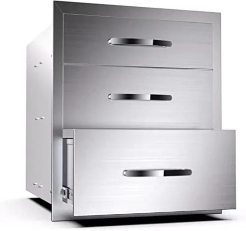 Miniatura 14 de Cajones dobles de acero inoxidable de montaje empotrado con asas empotradas para cocinas al aire libre o isla de barbacoa, 30 pulgadas de ancho x