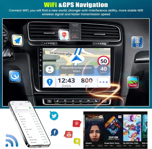 Miniatura 3 de [8-Core 4+64GB] Android 13 Doble DIN Radio de coche estéreo con Carplay inalámbrico y Android Auto, radio de coche de 9 pulgadas, soporte de espejo