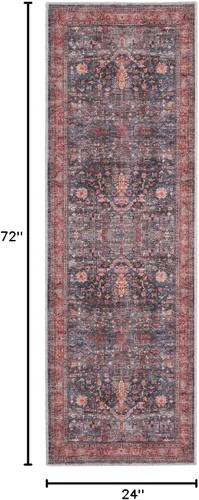 Miniatura 2 de Nourison Brilliance - Alfombra de 2 x 6 pies, lavable a máquina, tradicional vintage, azul marino/ladrillo, fácil de limpiar, no se desprende