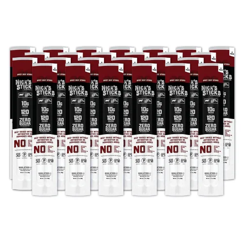 Miniatura 14 de Palitos de carne de res alimentada con pasto Nick's Sticks, sin gluten, sin antibióticos u hormonas (25 paquetes de 2 palitos)