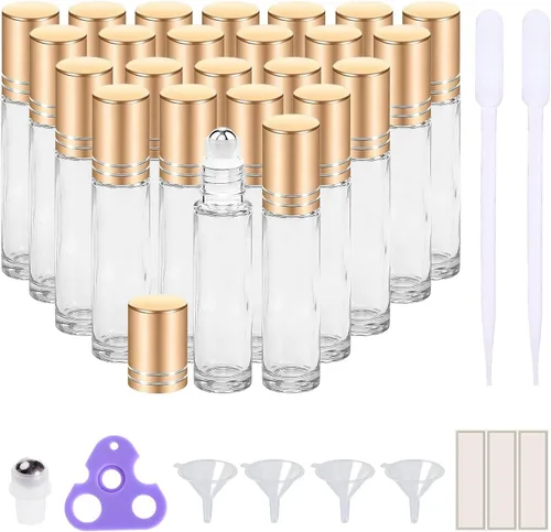 Miniatura 17 de PrettyCare Paquete de 12 aplicadores de bola rodante, botellas de rodillo de vidrio ámbar para aceite esencial con bola de rodillo de acero