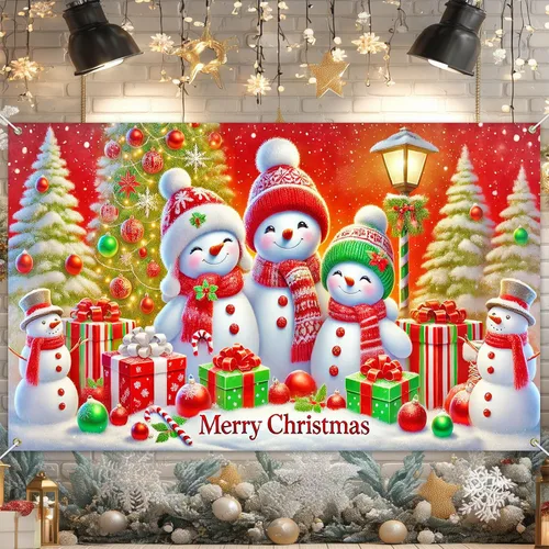 Miniatura 20 de BlissYard Cartel de Feliz Navidad de 71 x 43 pulgadas, fondo rojo y dorado, caja de regalo, fondo de fotografía, fondo de fotografía para interiores