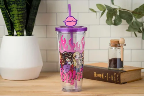 Miniatura 8 de Silver Buffalo Bratz Muñecas con Cloe, Yasmin, Jade y Sasha Llamas y Labios Completos Vaso Frío de Plástico con Tapa y Adorno de Pajita, 24 Onzas