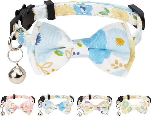 Collar de gato Campana Pajarita Gatito Seguridad Breakaway Flower Kimino Sakura Cake Patrón de dibujos animados Kitty Boy Girl Pet Flower - Azul [1