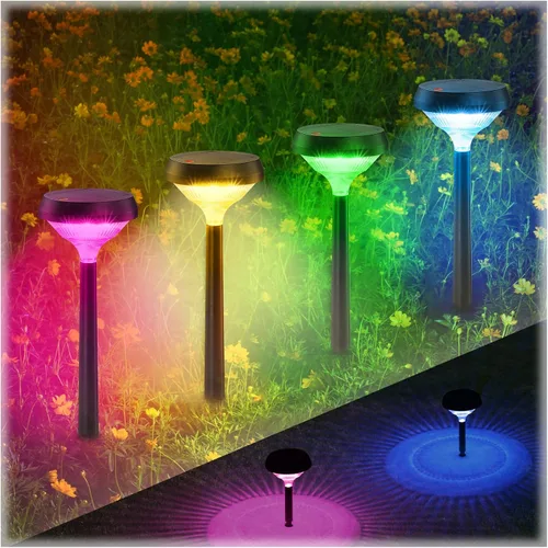 Miniatura 10 de Linkind Paquete de 8 luces solares para camino, luces solares que cambian de color al aire libre, impermeables, multicolor/blanco cálido/blanco
