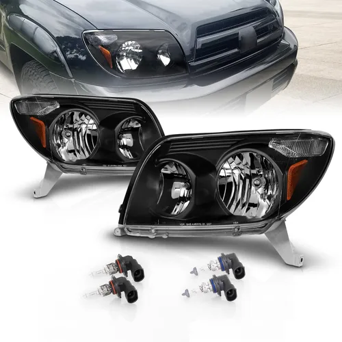 AmeriLite Par de faros delanteros de repuesto negros para Toyota 4 Runner Sport SUV 03-05 - lado del pasajero y del conductor