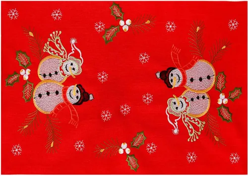 Juego de 6 manteles individuales bordados rojos para Navidad e invierno, rectangulares de 12 x 18 pulgadas (muñeco de nieve)