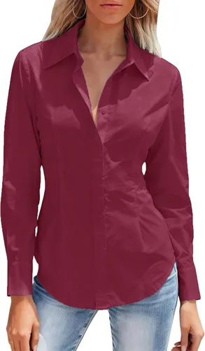 Miniatura 20 de Camisas con botones para mujer ajustadas, camisa de vestir de manga larga, blusa con cuello, camisa de trabajo, para negocios, para oficina, atuendo