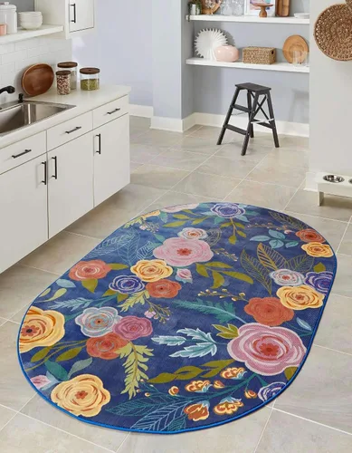 Miniatura 25 de Unique Loom Blossom Collection - Alfombra Ashley (2' 7" x 12' 2", alfombra de pasillo, azul/oliva)