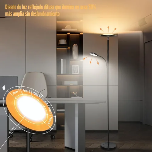 Miniatura 3 de Lámparas de pie Marctronic para sala de estar, lámpara de pie LED de 44W/4500LM súper brillante 2 en 1 con control remoto, atenuable sin escalones