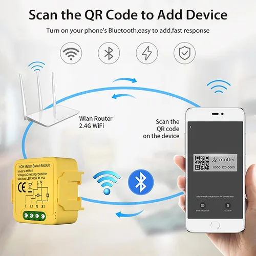 Miniatura 2 de Matter Smart Switch Module DIY Light Relay Switch 16A/100-240V, funciona con Apple Home, Siri, Alexa, Google, SmartThings, Matter Smart Home