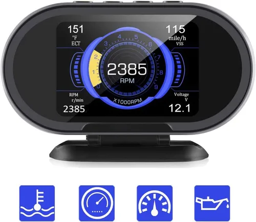 KW206 - Medidor digital OBD2 HUD para automóvil + escáner de motor OBD II todo en uno, velocímetro OBD inteligente, velocímetro OBD, temperatura del