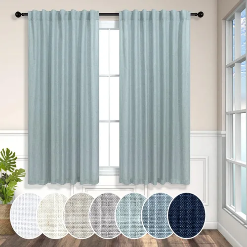 Miniatura 66 de Cortinas de lino azul de 84 pulgadas de largo para sala de estar; juego de 2 paneles con lengüeta trasera; cortinas con dobladillo para barra; Azul