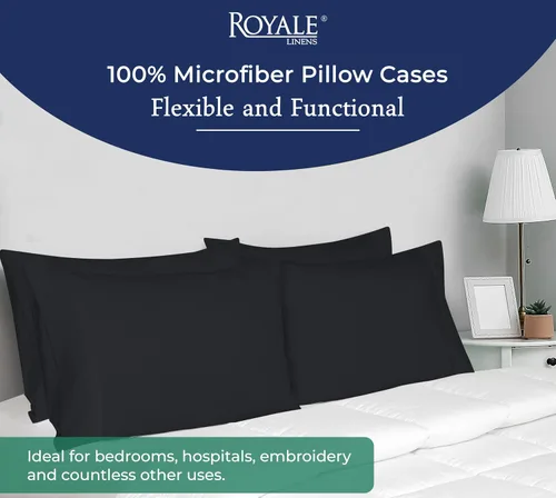 Miniatura 6 de Royale Linens Juego de 2 fundas de almohada Queen – Fundas de almohada de cama – 20 x 30 pulgadas – Fundas de almohada negras – 1800 microfibra