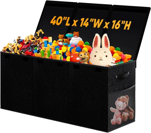 Miniatura 15 de Caja de almacenamiento de juguetes extra grande con divisor de tapa, cofre organizador de juguetes plegable resistente, contenedores cajas cestas