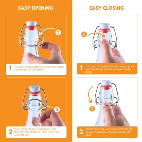 Miniatura 4 de FastRack Botellas de vidrio con tapa oscilante, 33 onzas, paquete de 8, botellas de vidrio transparentes con tapa abatible para elaboración casera