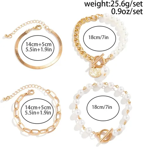 Miniatura 5 de Caiyao Juego de pulseras de clip de cadena de oro de 14 quilates chapadas en oro de 14 quilates con cierre de circonita cúbica para mujer