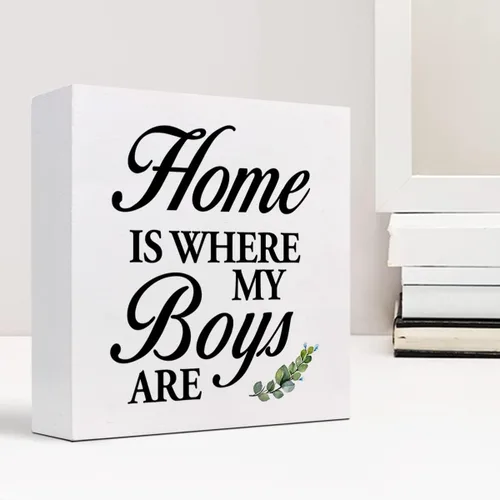 Miniatura 6 de Letrero de madera con texto en inglés «Home is Where My Boys Are », regalos para la nueva mamá, ideas divertidas para el día de la madre, con cita