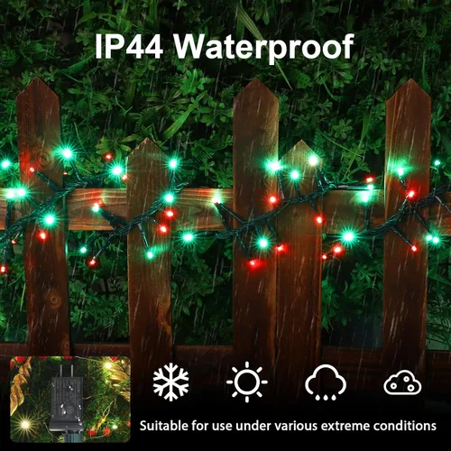 Miniatura 5 de LAMPHOME - Cadena de luces LED de 500 luces para exteriores, 46 pies, con 16 modos, luces impermeables verdes, rojas y rojas-verdes agrupadas