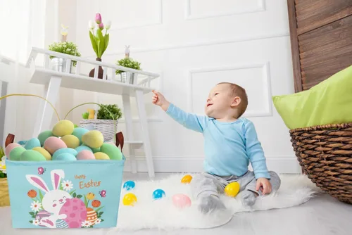 Miniatura 3 de g - Paquete de 3 cestas de Pascua rectangulares, organizadores de almacenamiento de Pascua para niños y niñas, decoración de huevos de conejo