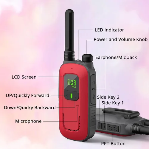 Miniatura 6 de Radioddity FS-T3 Walkie Talkies para adultos y niños de largo alcance, paquete de 4 unidades de radio bidireccional recargable Walky Talky FRS, 22