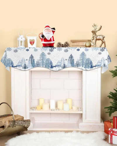 Miniatura 8 de Mantel con diseño de copo de nieve azul para chimenea de Navidad, bufanda para repisa, estola para estantes, renos, alces, nieve, bosque, cubierta