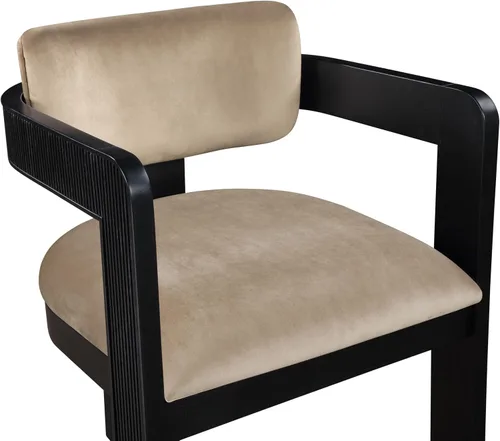 Miniatura 8 de Meridian Furniture 11095Beige-C Sacha Collection Silla de comedor Art Deco, terciopelo beige ultra lujo, terciopelo 460 GSM, madera sólida estriada