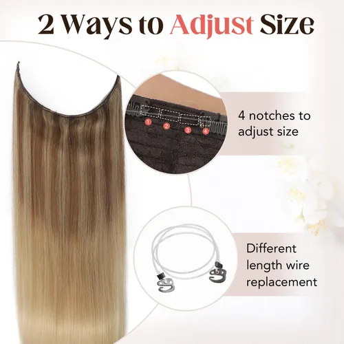 Miniatura 6 de XDhair Extensiones de cabello humano con alambre de 70 g, 14 pulgadas, balayage, color marrón dorado con rubio caramelo Remy, extensiones de cabello