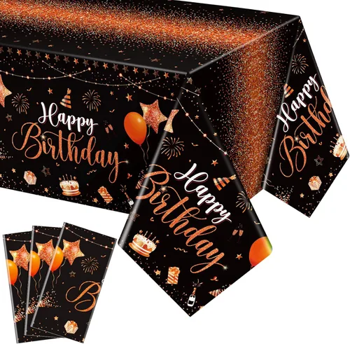 Miniatura 11 de Tudomro 3 piezas de manteles de feliz cumpleaños, manteles de plástico para decoración de fiesta de cumpleaños, paños rectangulares para baby Negro