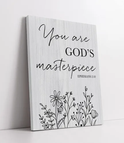 Lienzo decorativo enmarcado con frases inspiradoras de granja, versículo bíblico, Efesios 2:10, You are God's Masterpiece («You are God's