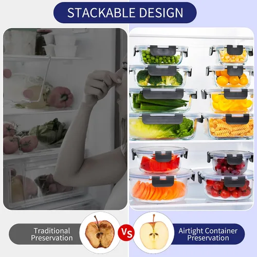 Miniatura 6 de MFY Paquete de 5 recipientes de almacenamiento de vidrio de 36 onzas con tapas, juego de 2 compartimentos para preparación de comidas, recipientes