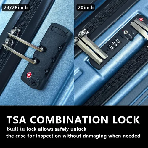 Miniatura 4 de TydeCkare 2028 pulgadas 202428 pulgadas ABS+PC conjunto de equipaje con ruedas giratorias TSA Lock, Azul (Ice Blue), Moda