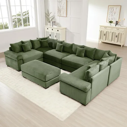 Miniatura 78 de Sofá modular de gran tamaño de 117.3 pulgadas, sofás modulares grandes de pana para sala de estar, sofás de 3 plazas, moderno juego de sofá de Blanco