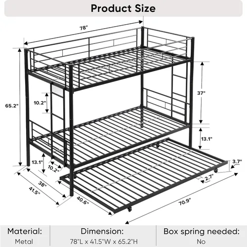 Miniatura 2 de HAUSHECK Litera individual sobre individual con nido para 3 niños/adultos, literas individuales desmontables con 2 escaleras laterales y barandillas