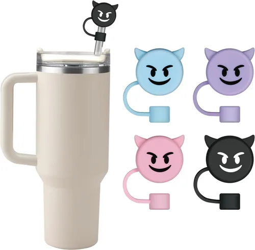 Juego de 4 fundas de popote de silicona de Halloween para copa Stanley, lindo adorno de popote para vaso Stanley de 30 y 40 onzas, reutilizable a