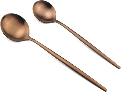 Miniatura 4 de Juego de cubiertos de cobre mate, acabado satinado, 20 piezas, acero inoxidable 18/10, cuchara, tenedor y cuchillo, servicio para 4, utensilios