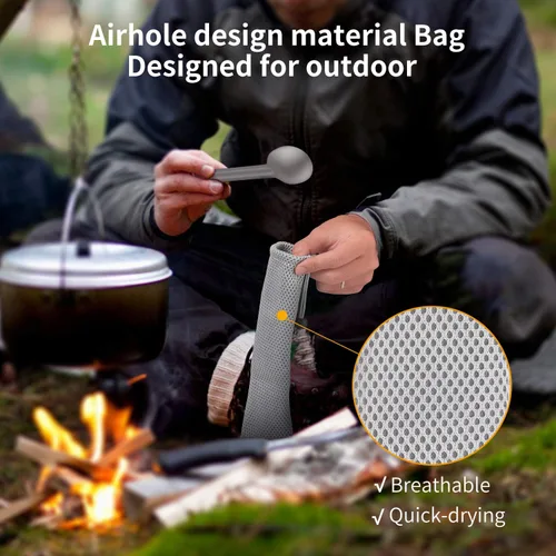Miniatura 4 de OUTXE Spork y Cuchara de Mango Largo de Titanio, Juego de Camping de 8.7 Pulgadas