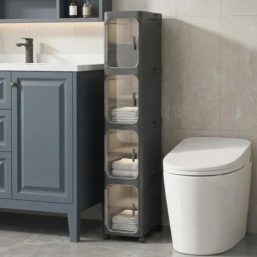 Miniatura 19 de KHNR Armario de almacenamiento de baño delgado de 3 niveles, gabinetes de almacenamiento plegables, almacenamiento de baño estrecho, organizador
