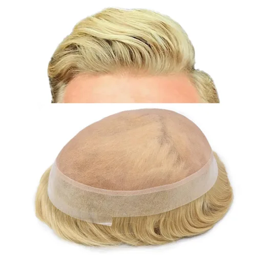 Miniatura 39 de Monofilamento fino para hombre, sistema de cabello humano Remy, piel de polietileno transparente alrededor del postizo de monofilamento, peluca