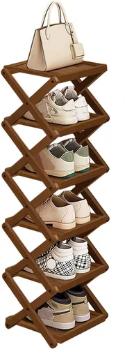 Miniatura 7 de YYW Zapatero plano de bambú para entrada, sin instalación y plegable, pequeño zapatero vertical, ahorra espacio, zapatero estrecho para armario
