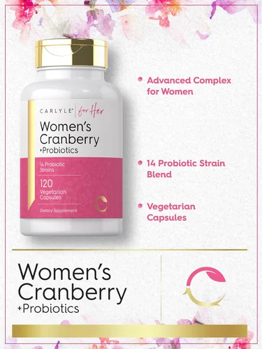 Miniatura 4 de Carlyle Probióticos Cranberry Plus para mujer 120 cápsulas con 14 cepas probióticas Vegetariano, sin OMG, suplemento sin gluten para ella