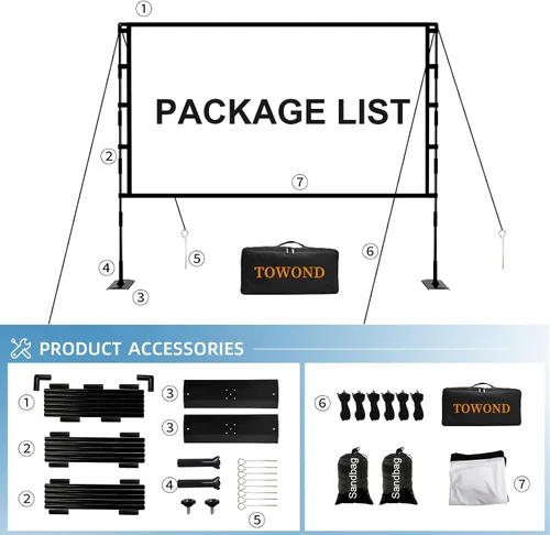 Miniatura 5 de TOWOND Pantalla de Proyector y Soporte, Pantalla de Proyector de 100 Pulgadas para Interior y Exterior, Pantalla de Película Portátil 16:9 4K