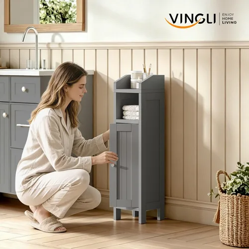 Miniatura 2 de VINGLI Armario esquinero de almacenamiento pequeño, soporte estrecho de almacenamiento de papel higiénico de 7.9 pulgadas con puerta vertical a
