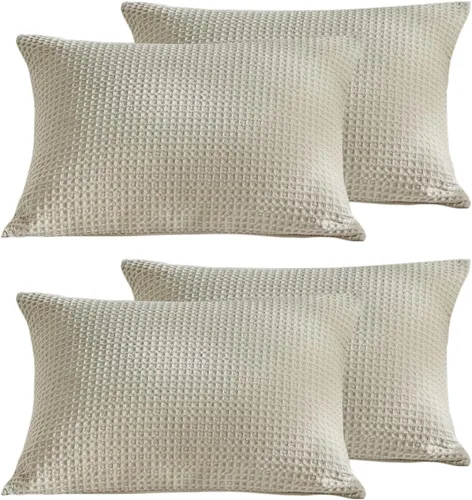 Miniatura 28 de WARMDERN - Fundas de almohada beige tamaño queen, fundas de almohada estándar, juego de 6 fundas de almohada de microfibra suave, textura boho