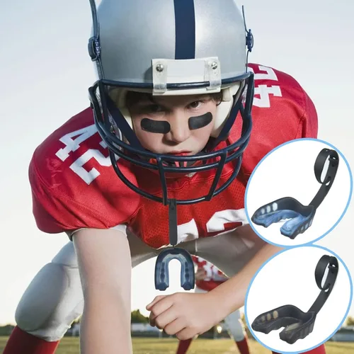 Miniatura 2 de Protector bucal de fútbol, paquete de 4 protectores bucales con correa para jóvenes, protector bucal deportivo para jóvenes y adultos, protector