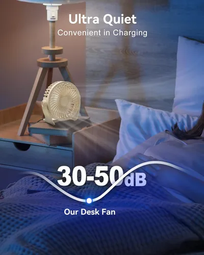 Miniatura 5 de Edvision Ventilador de escritorio USB, pequeño portátil de 5 pulgadas, 3 velocidades, potente mini ventilador de escritorio personal, rotación