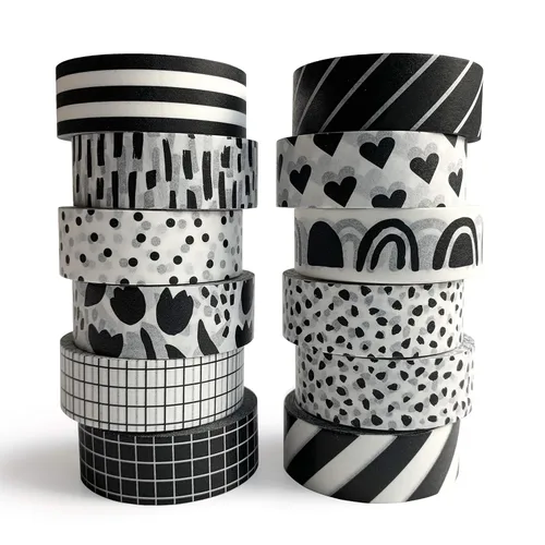 Juego de cinta washi de 12 rollos de 15 mm de ancho, cinta decorativa linda para diario, álbum de recortes, manualidades, bullet journal,