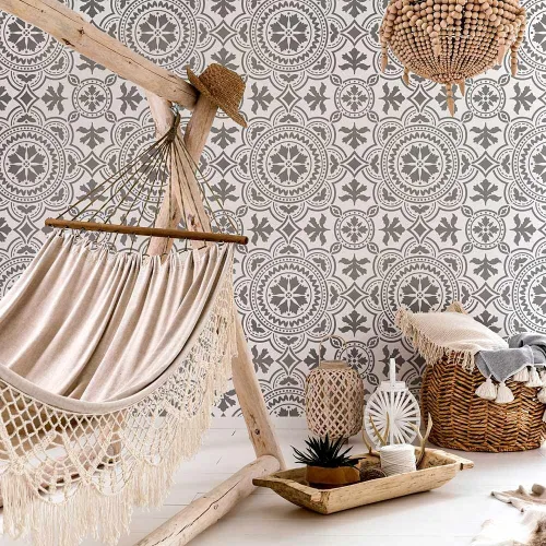 Miniatura 4 de Plantilla de azulejos de Tánger - Plantillas de pintura de pared para un cambio de imagen fácil de la habitación - Plantilla grande para pintar